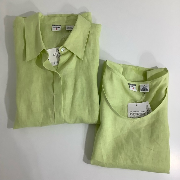 Real Clothes Light Lime Linen Camisole And Button Down Shirt Set Size 10 12 Nwt